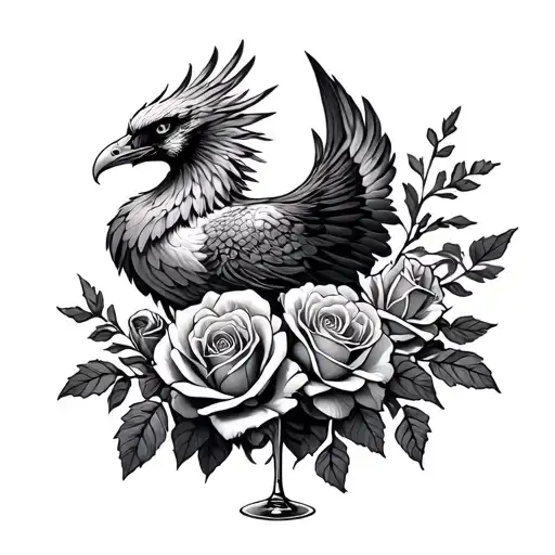 Phoenix Lies In Roses And Drinks Wine