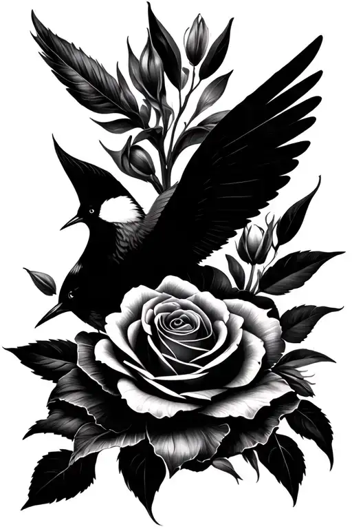 Rose And Bird Of Paradise Flower Intertwined