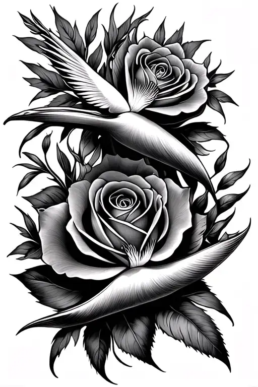 Bird Of Paradise Flower And Rose Intertwined Delicate