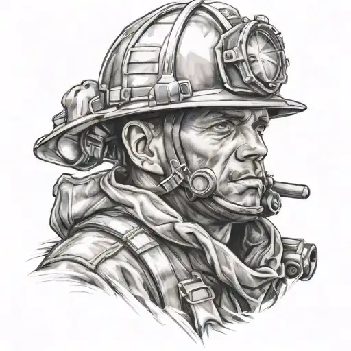 Portrait Of A Heroic Firefighter In A Black-grey Realism