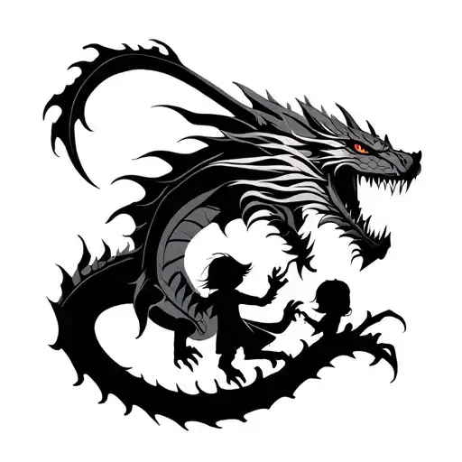 Fierce Dragon Protecting A Child Silhouette