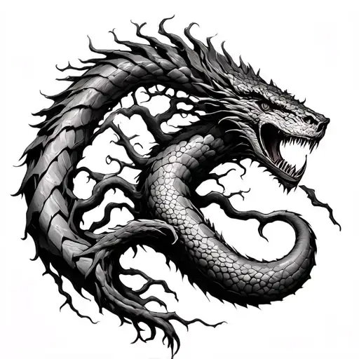 Jormungandr Biting Yggdrasil Tree