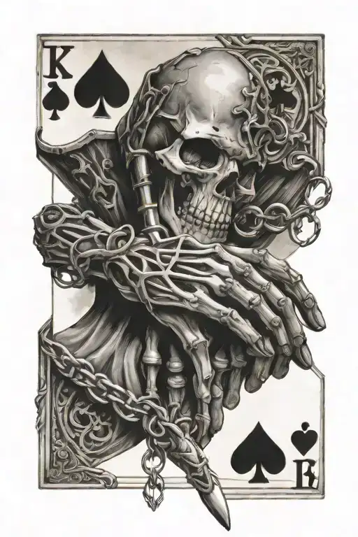 A Chain Wrapped Around A Skeletal Hand Holding A King Playing Card