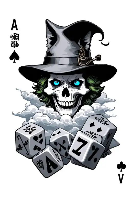 Skulls Clouds Surrounding Lone Wolf Blue Eyes Joker Card Hand Of Aces Lucky 7 Dice Louis In Japanese