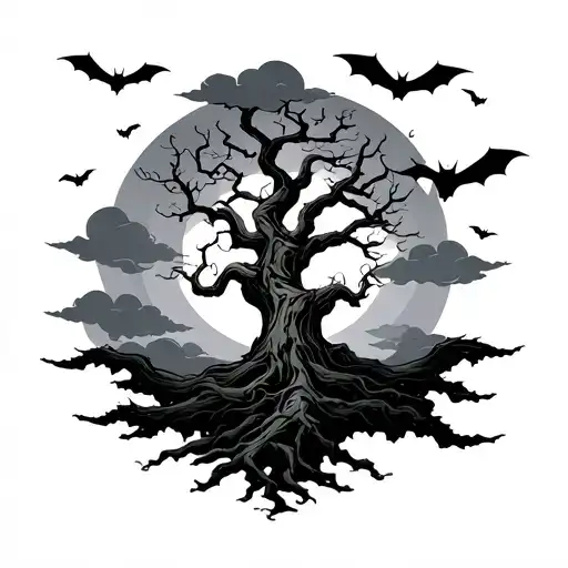 Poison Tree With Bats Clouds And Scary