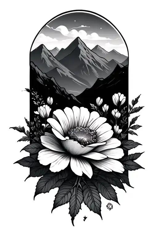 Flowers And Mountains With Sleep Token Symbol And Small Details