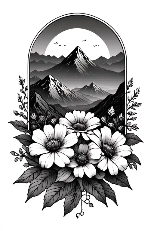 Flowers And Mountains With Sleep Token Symbol And Small Details