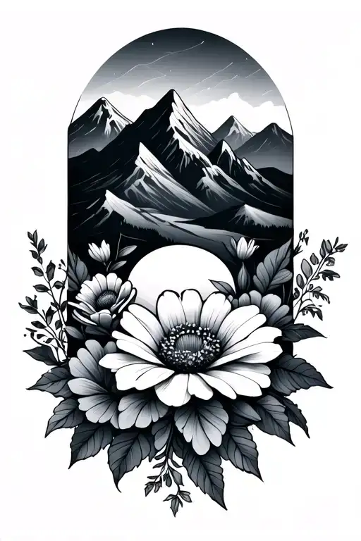 Flowers And Mountains With Sleep Token Symbol And Small Details With No Boarders