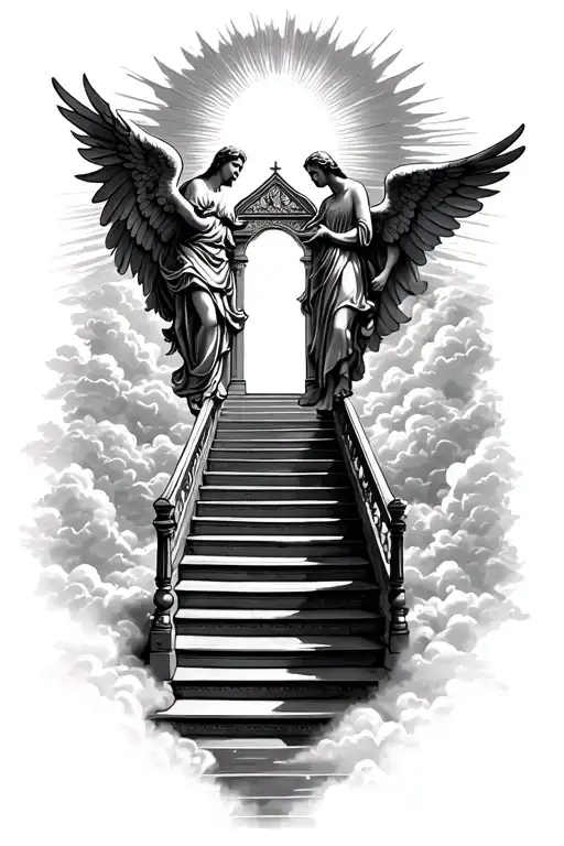 Stairway To Heaven Walking Up Stairs Angels Sun Rays Clouds Heaven Gate At The Top Of The Stairs