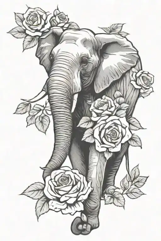 Elephant And Roses Surrounded