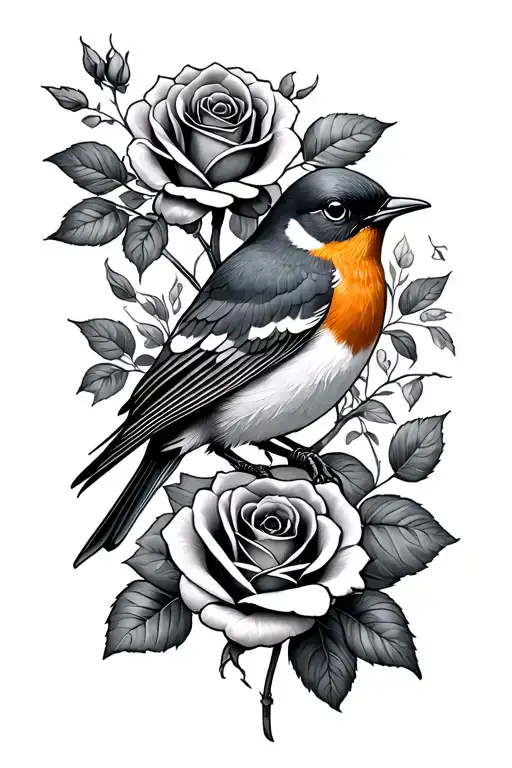 Robin And Roses Intertwined