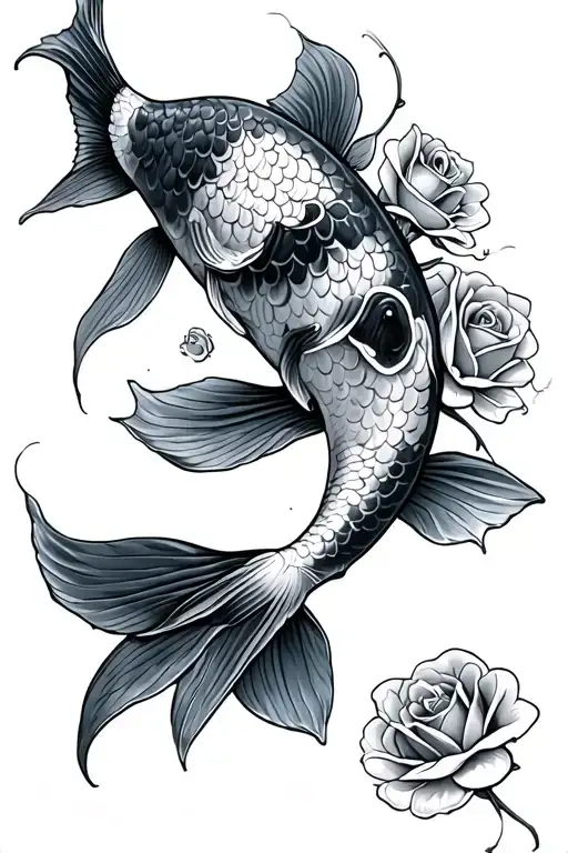 Koi Fish With Roses