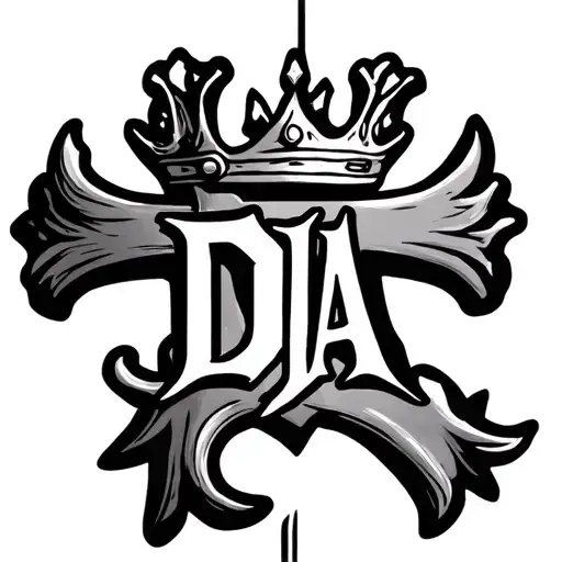 Small Christian Cross With A Crown On Top And The Letters Dja Integrated