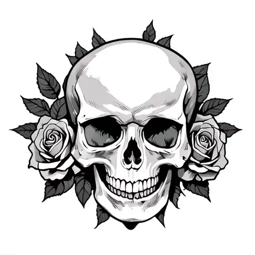 Skull Roses Intertwined