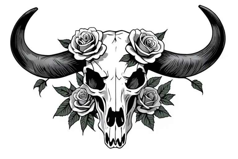 Ox Skull With Roses Chest Piece Featuring