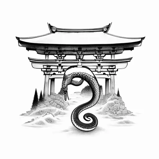 Torii Gate With A Snake