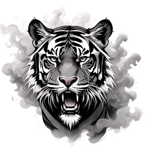 Mystic Tiger Surrounded In Smoke