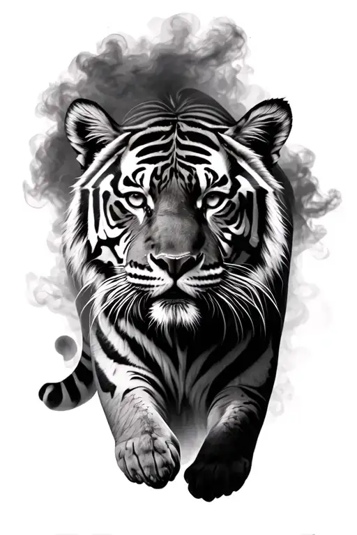 Realistic Tiger Surrounded In Smoke Full Body