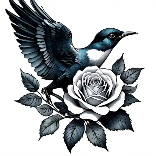 Swallow And Rose Surrounded