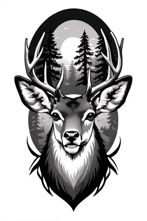 Deer Head With Trees