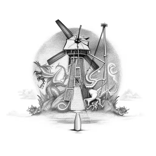 Derilic Windmill With Dragon Sitting On It