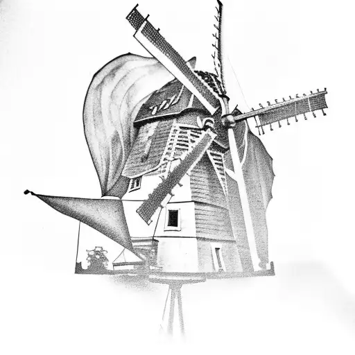Old Dutch Windmill With Dragon Sitting On It