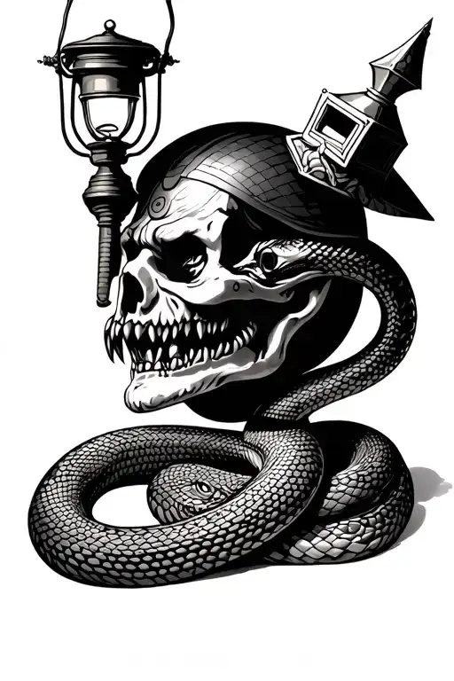 Vicking Head With Copas Lantern And Square And Snake