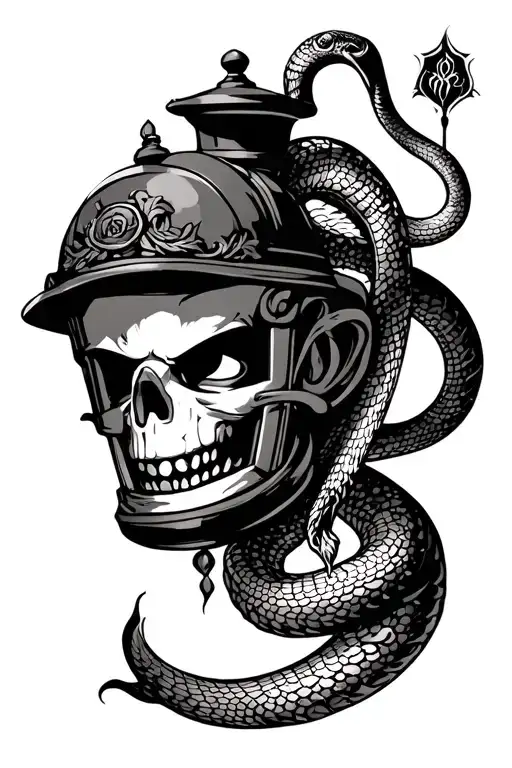 Vicking Head With Lantern Compas And Square And Snake