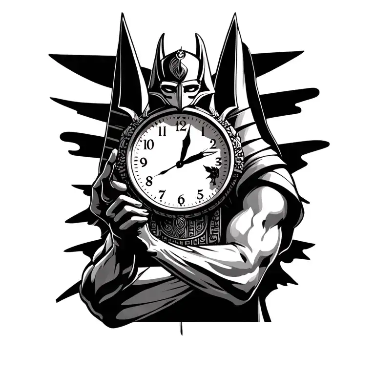 Anubis Egiptian God Holding Time Clock Embedded