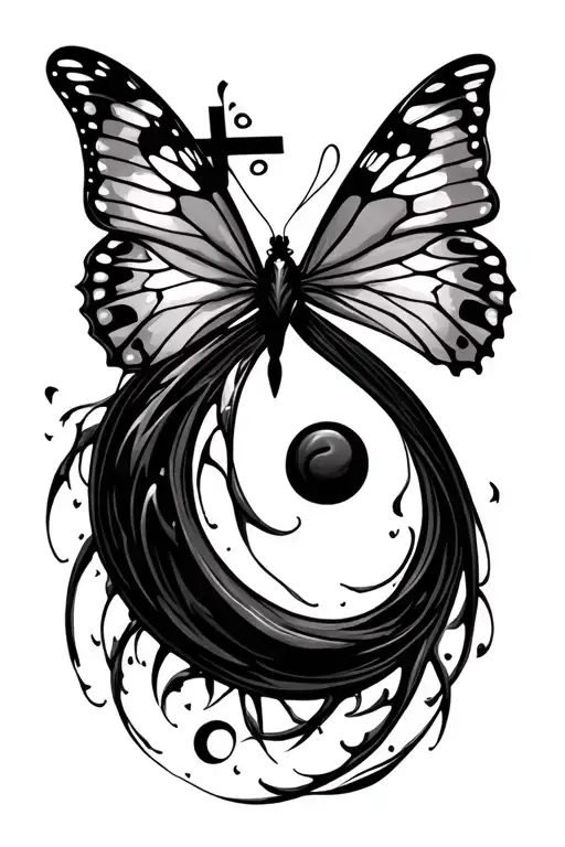 Semicolon Butterfly Flying Towards A Cross