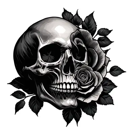Horror Tattoo Of A Skull Merged With A Rose