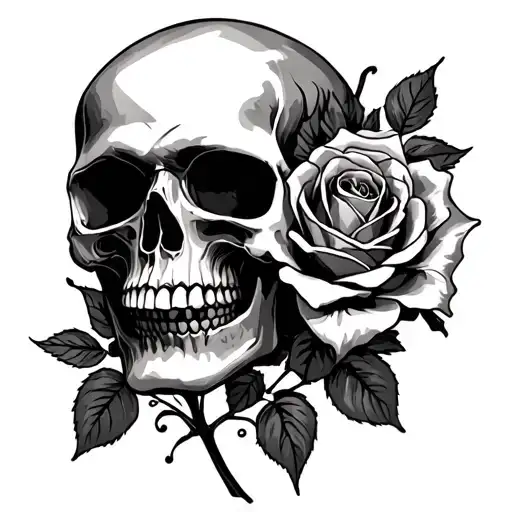 Horror Tattoo Of A Skull Merged With A Rose Blooming