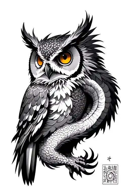 Owl And Time Japanese Dragon
