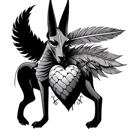 God Anubis With Scales On Which Is The Heart And Feather Of The Goddess Of Truth Maat
