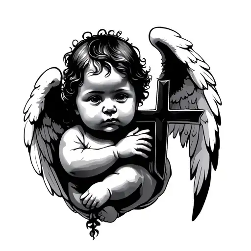 Baby Angel Holding Cross