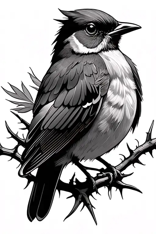 A Free Flying Robin Bird With Feathers And Thorns Below