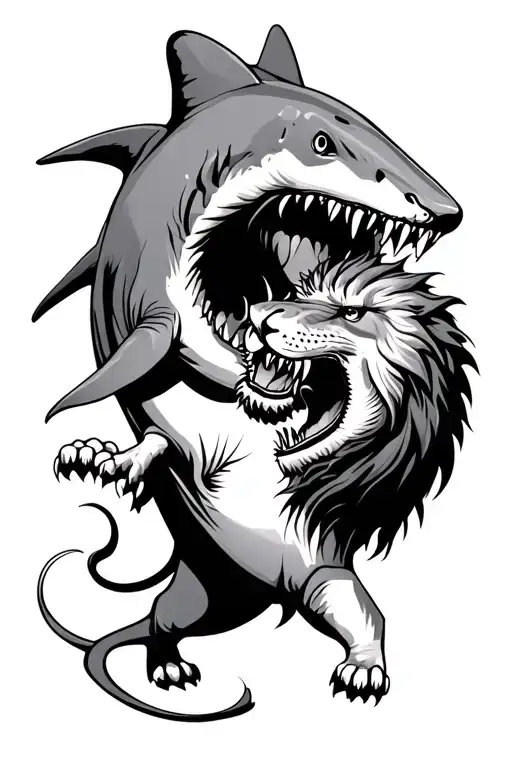 Shark And Lion Fighting