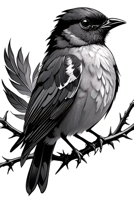 A Free Flying Robin Bird With Feathers And Thorns Below
