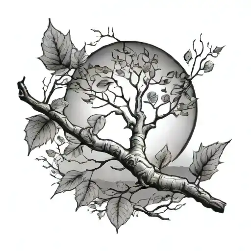 Birch Tree Branch With Sun Rising