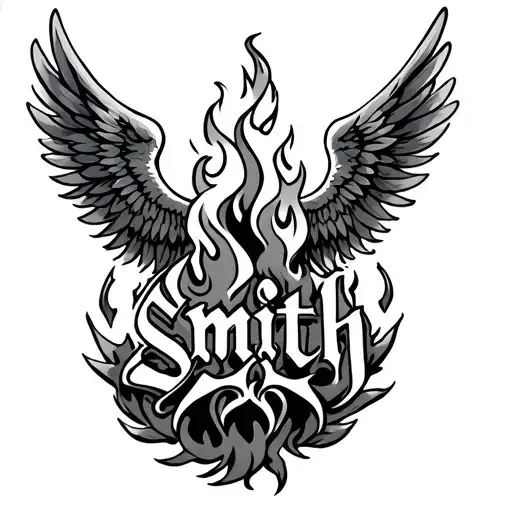 Name Smith With Wings And Fire Comig From Uderneath