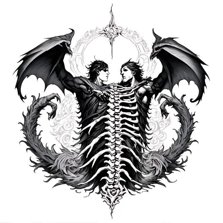 Battle Between Good And Evil Spine Tatto