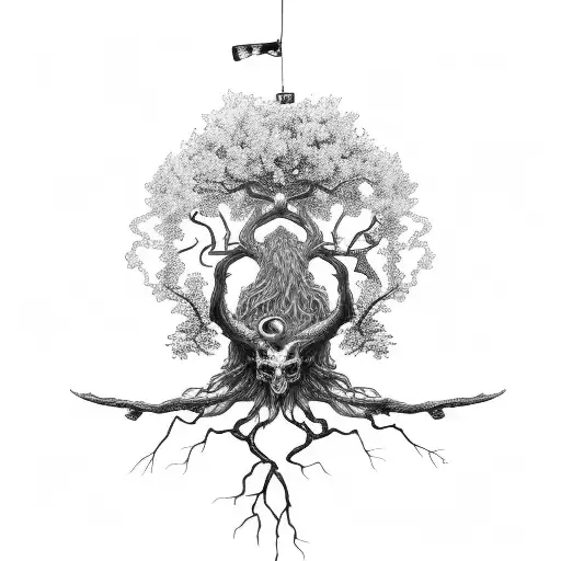 Ygdrasil With Odin Hanging From A Branch