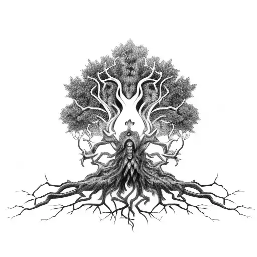 Ygdrasil With Odin Hanging From A Branch