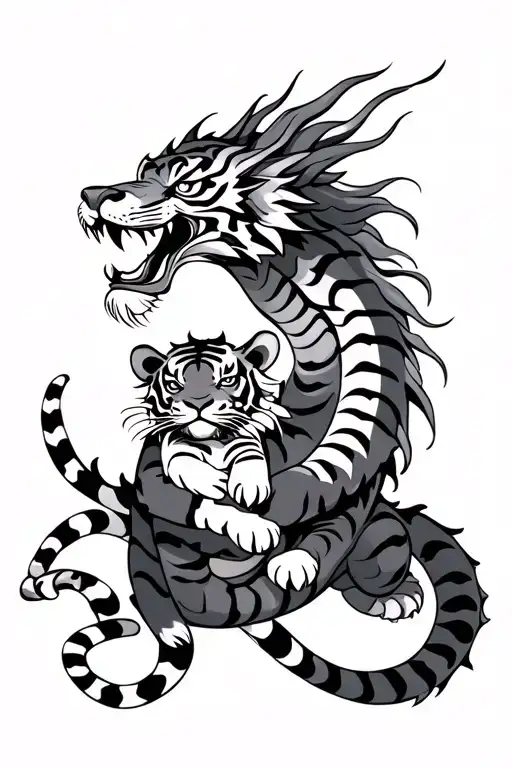 Eastern Dragon Holding A Baby Tiger