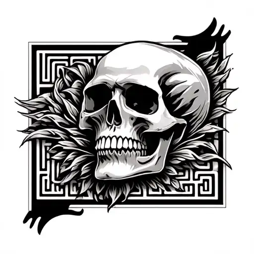 Sleave Tattoo Skull On Shoulder With Tribal Maze Till End If Arm