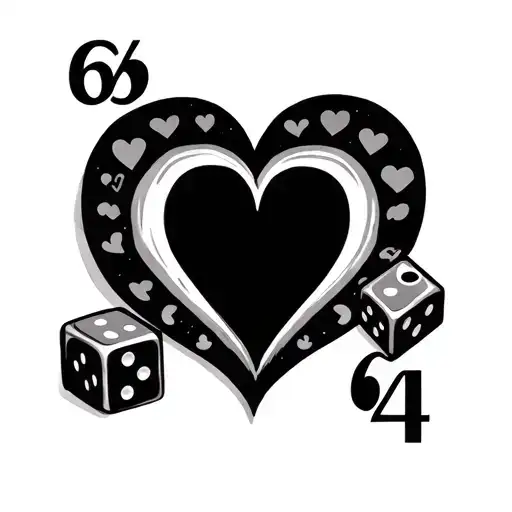 Heart Playing Card Number 6 And 4 With Dice Numbers 6 And 4