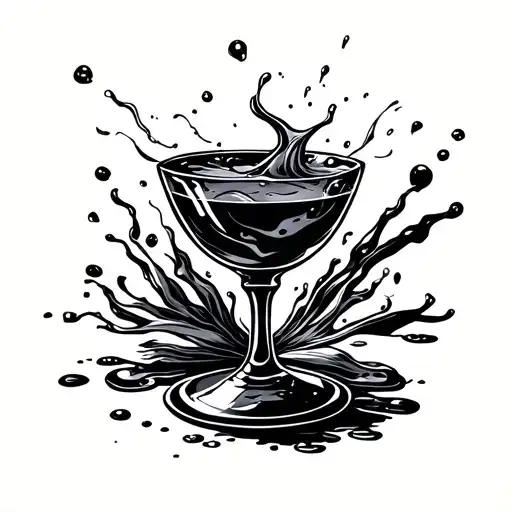 I Want A Minimalist Line Tattoo Graphic Of A Goblet Overflowing With Liquid