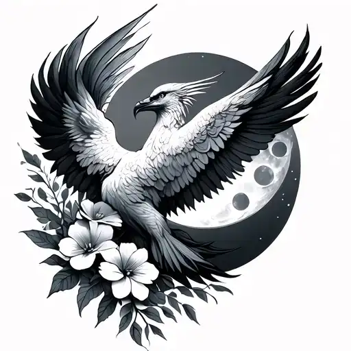 Phoenix And Moon Flowers Wrapped