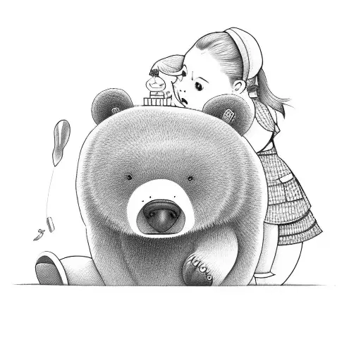 Big Bear Getting Pet By A Little Girl