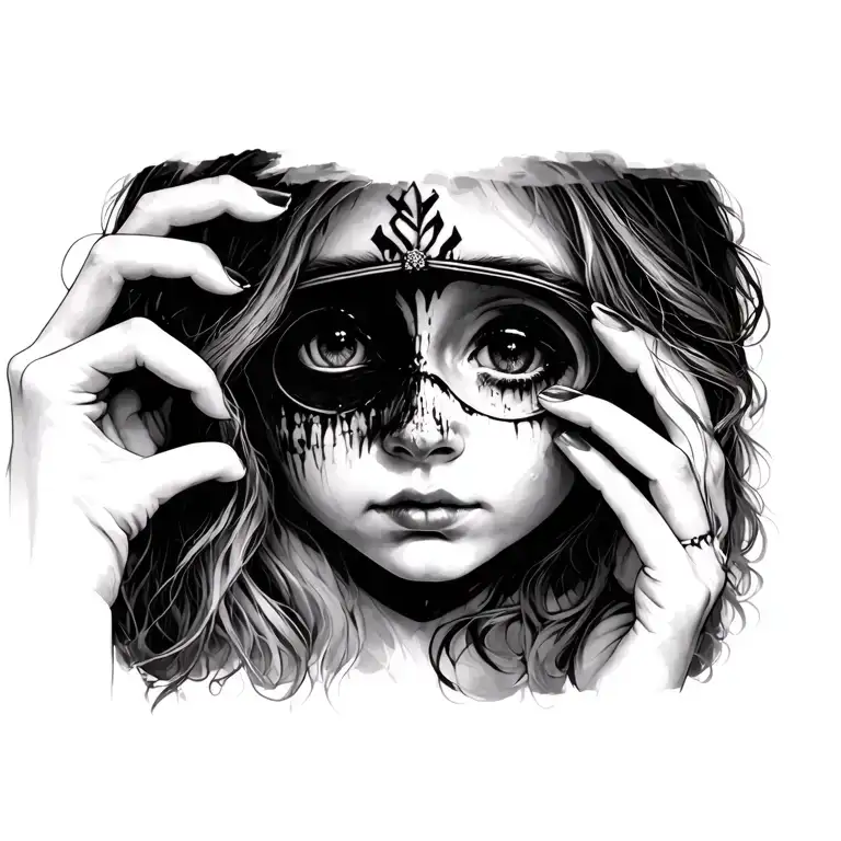 Alice Looking Through Lens And Seeing Her Dark Side